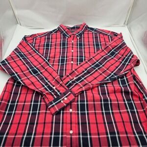 Roundtree & Yorke Men's Size 3XT Long Sleeve Red Plaid Dress Shirt Christmas